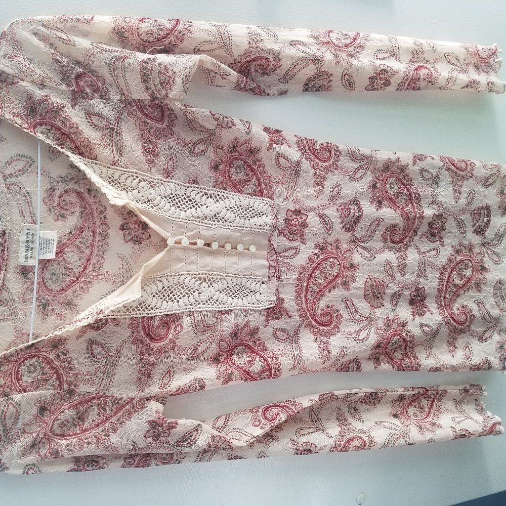 Tan & Brown Desinged Strech Long Sleeve XS top